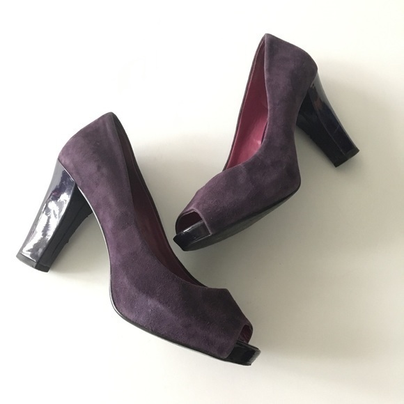Franco Sarto L-VALUE Open Toe Purple‎ Suede Heels Pumps Platform Womens S… - Picture 1 of 5